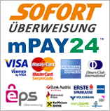 Zahlungsarten: Nachnahme, Vorauskasse, Kreditkarte + 3D Secure, EPS-Online�berweisung (Bank Austria, Bawag, P.S.K., Raiffeisen, Erste Bank, Sparkassen, Hypo, Volksbank, u.v.m.), paybox - Zahl's mit dem Handy, Sofort�berweisung