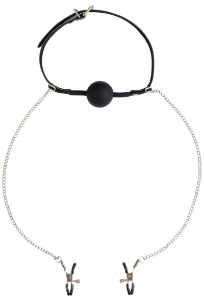 NIPPLE CLAMPS - GAG-BALL [Virgite] schwarz/silber