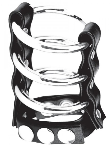 TRIPLE METAL COCK RING [Blue Line] schwarz/silber