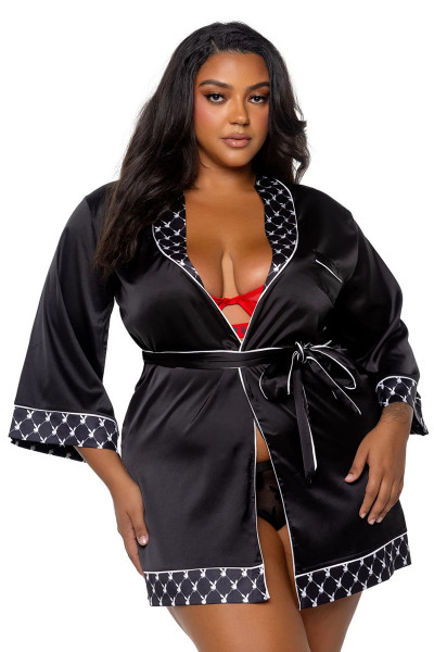 PLAYBOY - BUNNY SMOKE LOUNGE ROBE - QUEENSIZE [Playboy] schwarz/weiss