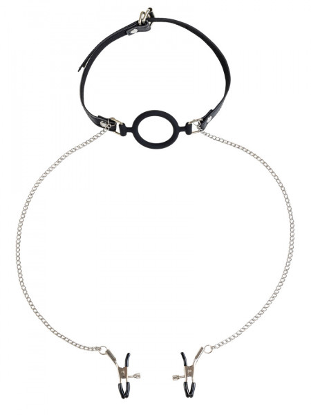 NIPPLE CLAMPS - GAG-RING [Virgite] schwarz/silber
