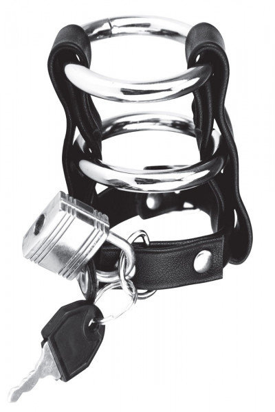 DOUBLE METAL COCK RING [Blue Line] schwarz/silber