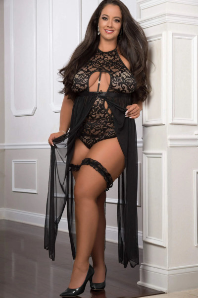 FLYAWAY BABYDOLL-TEDDY - QUEENSIZE [G World Intimates] schwarz