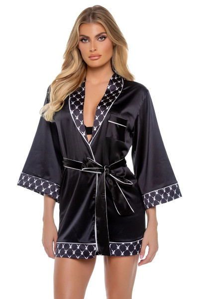 PLAYBOY - BUNNY SMOKE LOUNGE ROBE [Playboy] schwarz/weiss