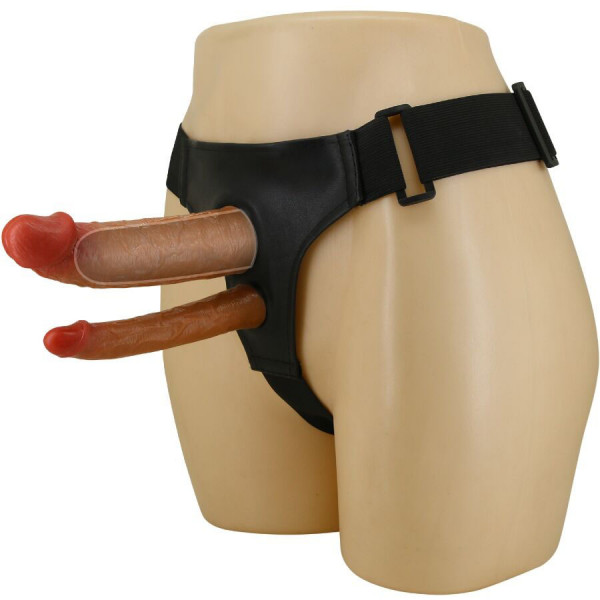 KEAVEN - STRAP-ON-HARNESS-HOSE MIT DOPPELDILDO [Pretty Love] haut/schwarz