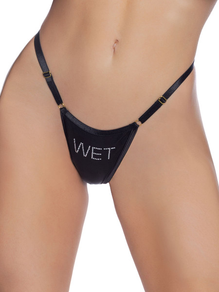 SEXY BLING THONG "WET" [Roma Confidental] schwarz/silber