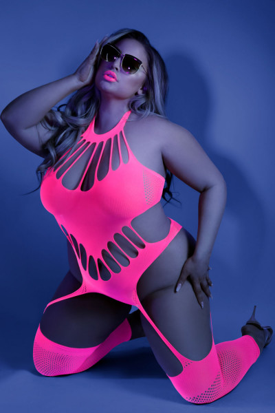 BODYSTOCKING - NO PROMISES - QUEENSIZE [Fantasy Lingerie - Glow] neonpink