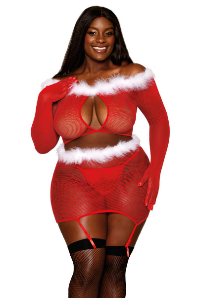 SANTA BABY - NETZ-SET - QUEENSIZE [Dreamgirl] rot/weiss