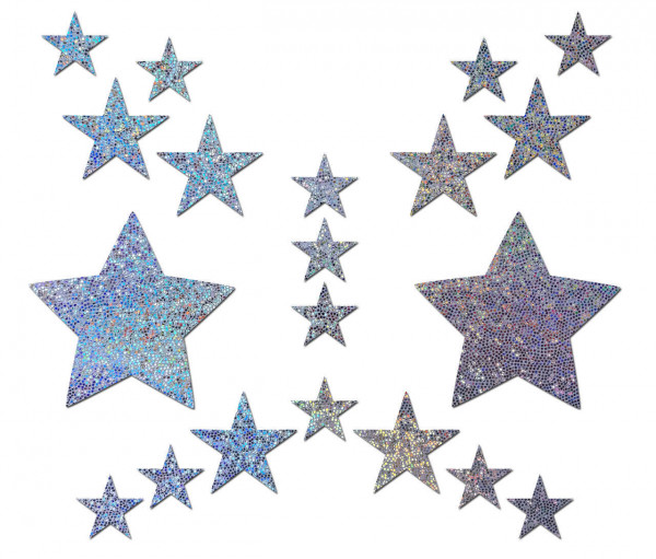 GLITTER SILVER STARS - KÖRPERSCHMUCK [Pastease] 18 Stk. - silber