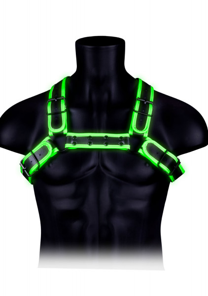 BUCKLE BULLDOG - HARNESS [Ouch! Glow in the dark] schwarz/grün